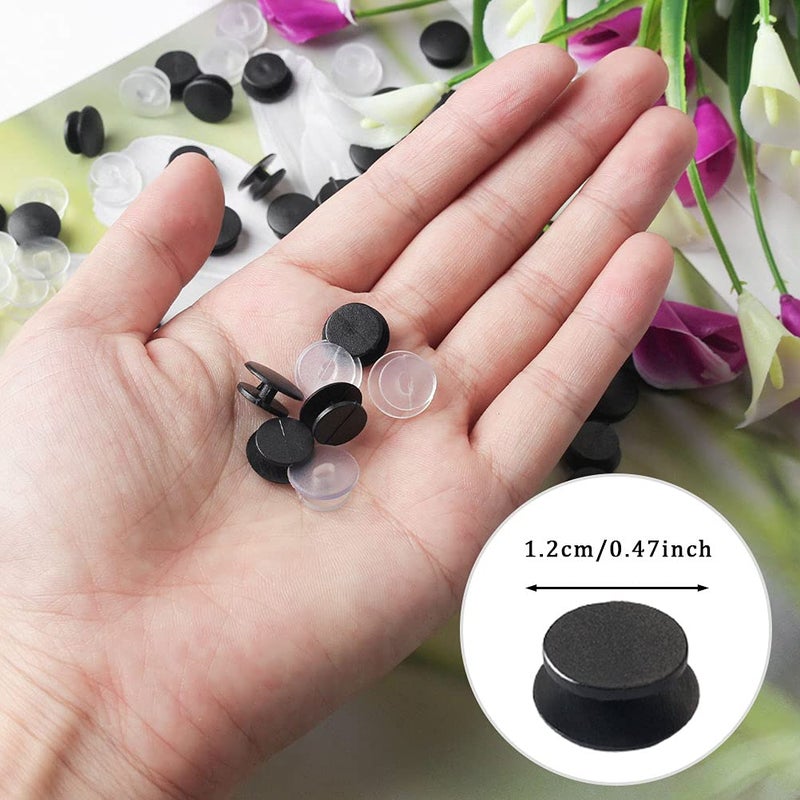 Pengxiaomei 200 PCS Buckle Plastic Button  2 Colors Shoe Charm Buttons Round Buttons DIY Shoes Charm Accessories for Kids  Wristband Charm Backs(Black  Transparent) - Image 2